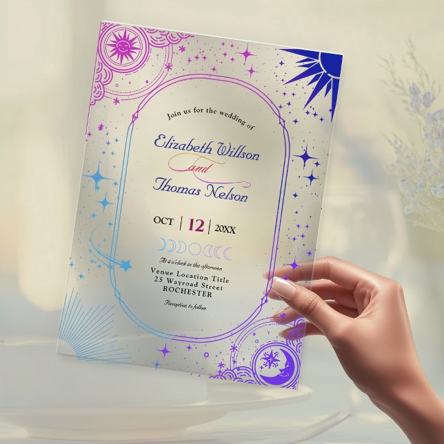 Celestial sun and moon wedding acrylic invitations (Creator Uploaded)