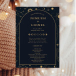 Celestial Sun and Moon Wedding Ceremony Program<br><div class="desc">Designed to coordinate with our Celestial Mystic Collection,  this unique customizable ceremony program features gorgeous gold celestial elements on a dark navy background. For more advanced customisation of this design,  e.g. changing layout,  font or text size please click the "CUSTOMIZE" button above. Please contact me for any questions!</div>