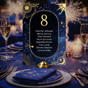 Celestial sun and moon wedding seating  table number