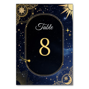 Celestial sun and moon wedding table number