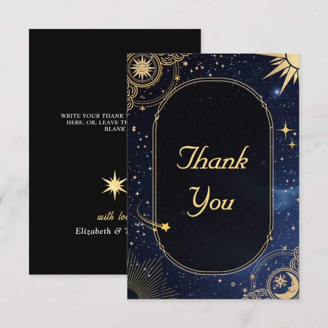 Celestial sun and moon wedding thank you card (Front/Back)