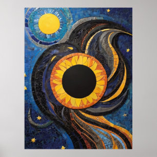 Celestial Sun and Stars in Night Sky Mosaic Poster