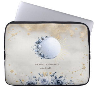 Celestial Sun,Blue Moon Flowers,Stars Night Sky Laptop Sleeve