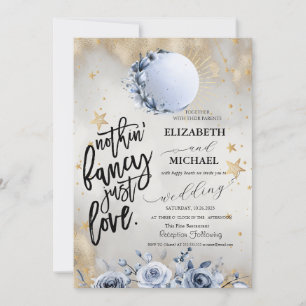 Celestial Sun,Blue Moon Roses Stars Wedding  Invitation