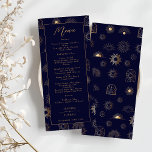 Celestial Sun Crescent Moon Golden Navy  Menu<br><div class="desc">This design features elegant personalised celestial wedding menu card with mystical sun crescent moon golden elements. This card is easily editable. If you need help with the customisation of this card or you need more matching products for this collection kindly message me via Zazzle.</div>