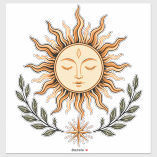 Celestial Sun Face Botanical Mystical Art
