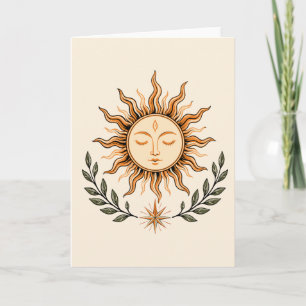 Celestial Sun Face Botanical Mystical Art Card
