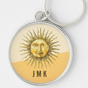 Celestial Sun Face Colorblock Monogram Key Ring