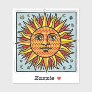 Celestial Sun Face Pop Art Comic Style Sunburst
