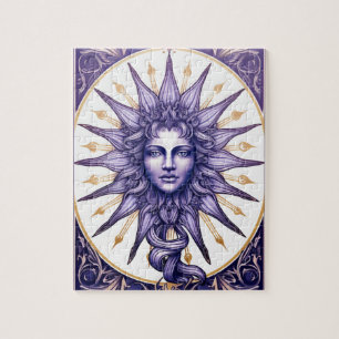 Celestial Sun Goddess Purple & White Mystical Jigsaw Puzzle
