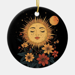 Celestial Sun Goddess with Blossoming Florals Ceramic Ornament