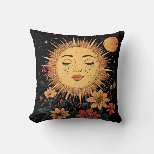 Celestial Sun Goddess with Blossoming Florals Cushion (Front)