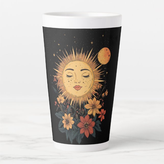 Celestial Sun Goddess with Blossoming Florals Latte Mug (Front)