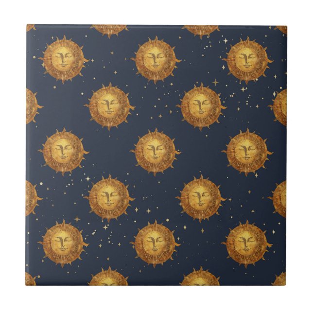 Celestial Sun Gold Pattern (1) Ceramic Tile (Front)
