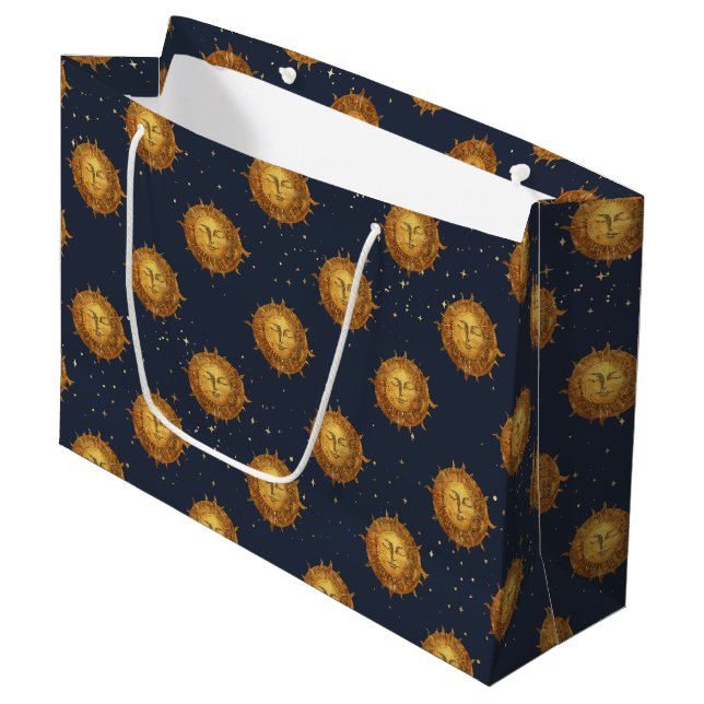 Celestial Sun Gold Pattern (1) Large Gift Bag (Front Angled)