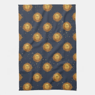 Celestial Sun Gold Pattern (1) Tea Towel