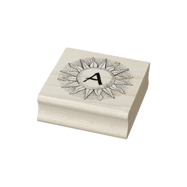 Celestial Sun & Initial Wood Art Stamp (Stamp)
