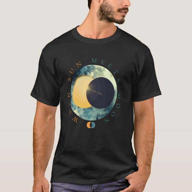Celestial Sun Meets Moon Phases Cosmic Space Astro T-Shirt (Front)