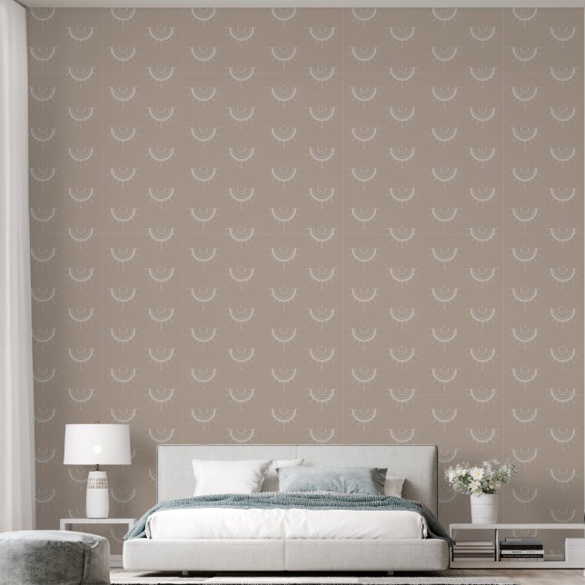 Celestial Sun Moon Arch Simple Beige Sand Boho Wallpaper (Bedroom)