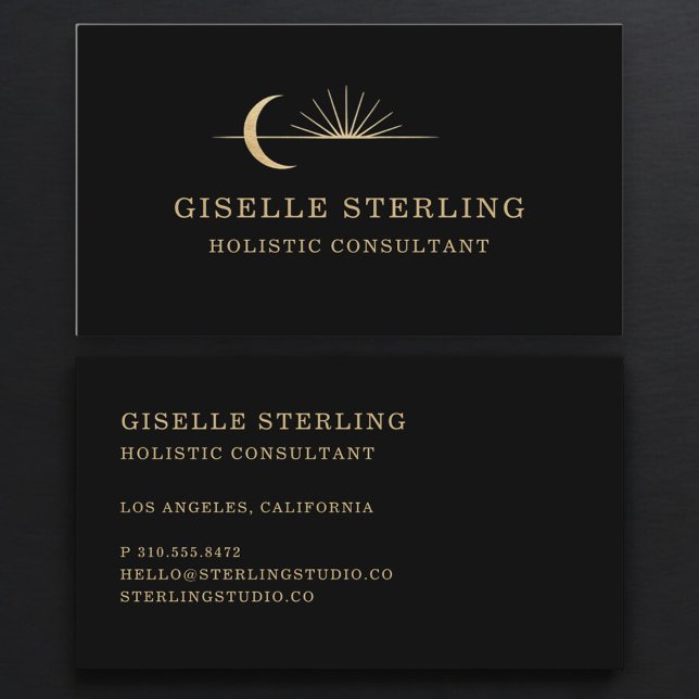 Celestial Sun & Moon Black Gold Business Card (Creator Uploaded)