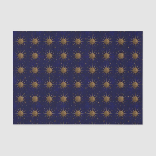 Celestial Sun Moon Brass Bas Relief Graphic Tissue Paper (Front)