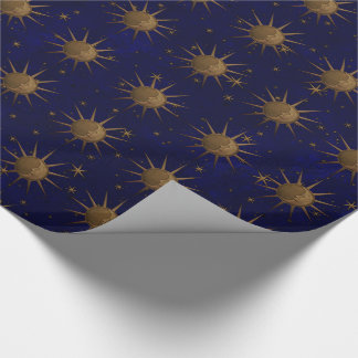 Celestial Sun Moon Brass Bas Relief Graphic Wrapping Paper