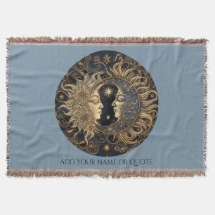Celestial Sun Moon Custom Quote Blue  Throw Blanket