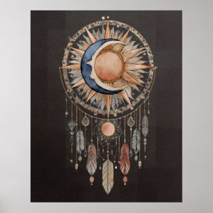 Celestial Sun Moon Dreamcatcher Poster