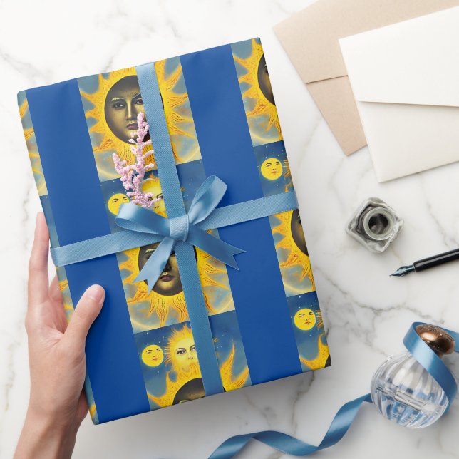 Celestial Sun moon Face Fantasy art  Wrapping Paper (Gifting)
