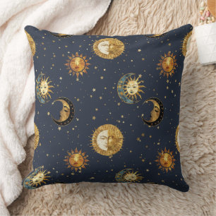Celestial Sun & Moon Gold Starry Night Pattern (2) Cushion