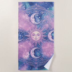 Celestial Sun & Moon Mandala Galaxy Nebula Beach Towel