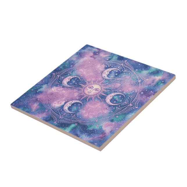 Celestial Sun & Moon Mandala Galaxy Nebula Ceramic Tile (Side)