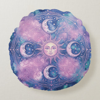 Celestial Sun & Moon Mandala Galaxy Nebula Round Cushion
