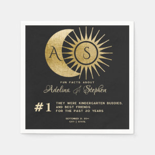 Celestial Sun Moon Monogram Crest Gold Fun Facts Napkin