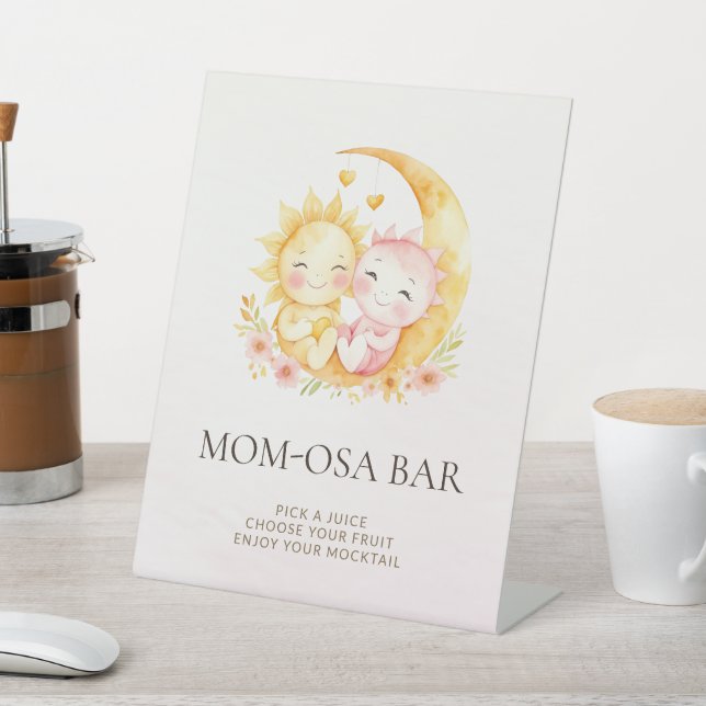 Celestial Sun Moon Mum-osa Bar Baby Shower Pedestal Sign (In SItu)