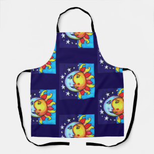 Celestial Sun Moon Nineties Artsy Pattern  Apron