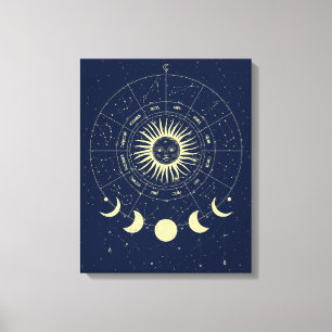 Celestial Sun Moon Phases Zodiac Canvas Print