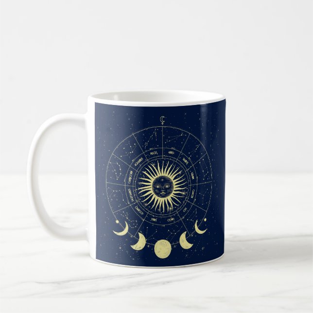 Celestial Sun Moon Phases Zodiac Coffee Mug (Left)