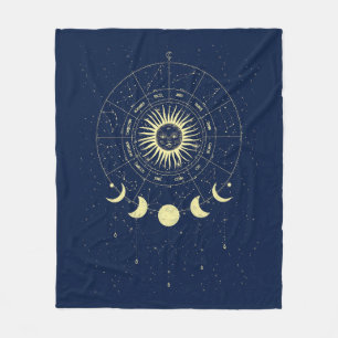 Celestial Sun Moon Phases Zodiac Fleece Blanket