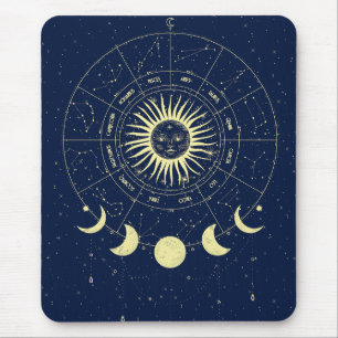 Celestial Sun Moon Phases Zodiac Mouse Pad