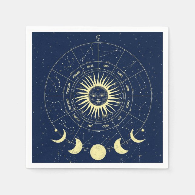 Celestial Sun Moon Phases Zodiac Napkin (Front)