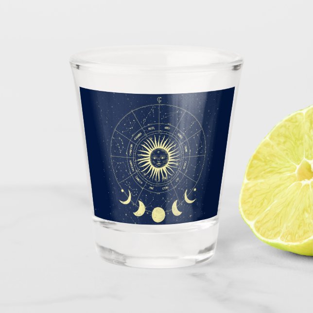 Celestial Sun Moon Phases Zodiac Shot Glass (Front)