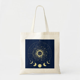 Celestial Sun Moon Phases Zodiac Tote Bag