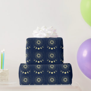 Celestial Sun Moon Phases Zodiac Wrapping Paper