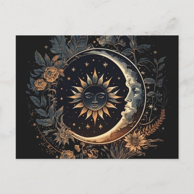 Celestial Sun & Moon Printable Postcard (Front)