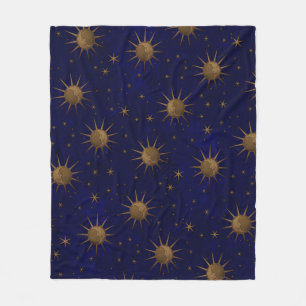 Celestial Sun Moon Starry Night Fleece Blanket
