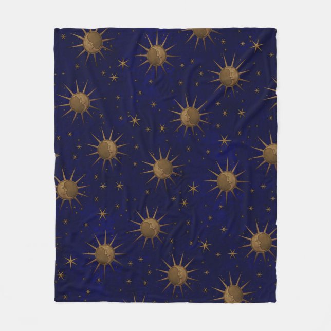Celestial Sun Moon Starry Night Fleece Blanket (Front)