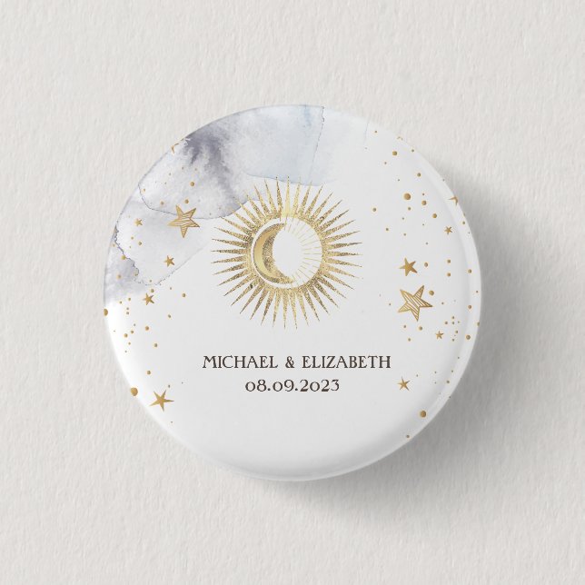Celestial Sun,Moon,Stars  3 Cm Round Badge (Front)