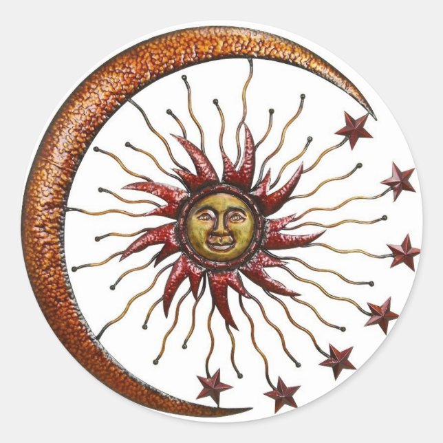 CELESTIAL SUN MOON & STARS ABSTRACT CLASSIC ROUND STICKER (Front)