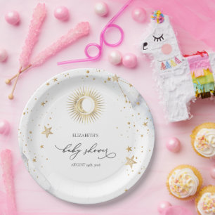 Celestial Sun,Moon,Stars Baby Shower Paper Plate